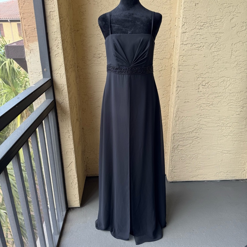 MICHAELANGELO Black Long Formal Dress Sz 8 Beaded Gown Empire Waist Strap